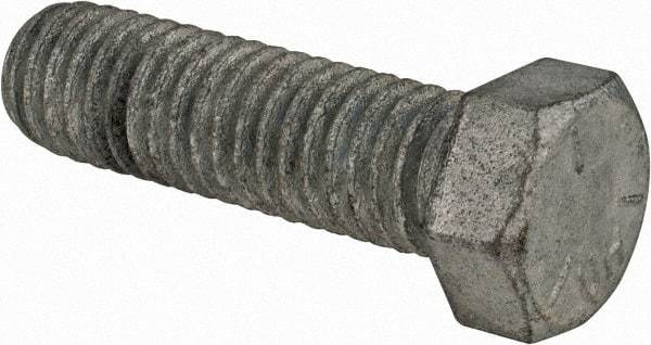 Value Collection - 7/16-14 UNC, 1-1/2" Length Under Head Hex Head Cap Screw - Partially Threaded, Grade 5 Steel, Hot Dipped Galvanized Finish, 5/8" Hex - Industrial Tool & Supply