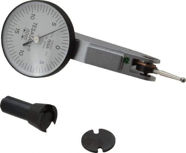 TESA Brown & Sharpe - 0.02 Inch Range, 0.0005 Inch Dial Graduation, Horizontal Dial Test Indicator - 1-1/2 Inch White Dial, 0-10-0 Dial Reading, Accurate to 0.0005 Inch - Industrial Tool & Supply