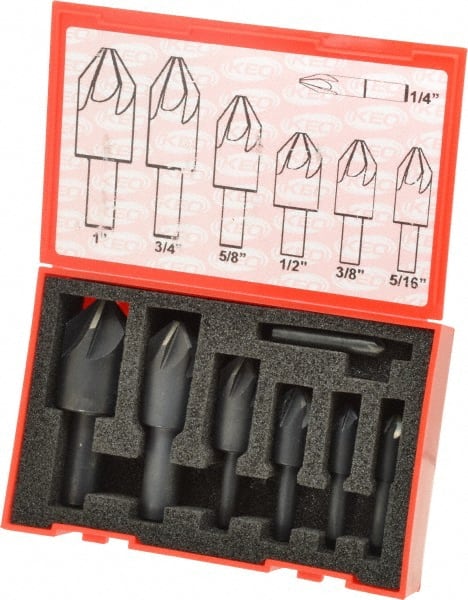 Keo - 7 Piece, 1/4 to 1" Head Diam, 90° Included Angle, Single End Countersink Set - Industrial Tool & Supply