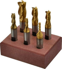 Hertel - 1/8 to 1/2", 4 Flute End Mill Set - TiN Coated, High Speed Steel, 3/8" Shank Diam - Industrial Tool & Supply