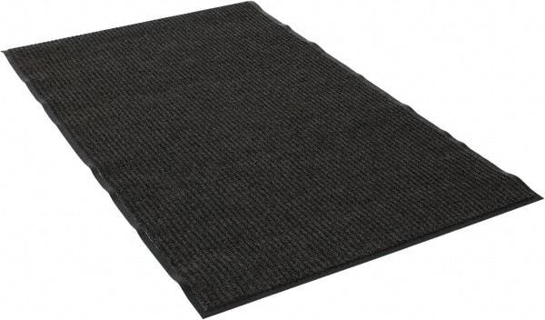 PRO-SAFE - 5 Ft. Long x 3 Ft. Wide, Poly Blended Carpet Surface, Ribbed Entrance Matting - 5/16 Inch Thick, Indoor, Medium Traffic, Vinyl, Gray - Industrial Tool & Supply