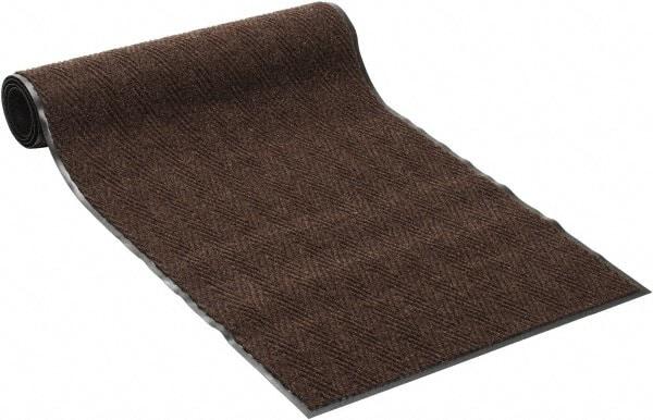 PRO-SAFE - 10 Ft. Long x 3 Ft. Wide, Poly Blended Carpet Surface, Chevron Ribbed Entrance Matting - 5/16 Inch Thick, Indoor, Medium Traffic, Vinyl, Brown, 4 Edged Side - Industrial Tool & Supply