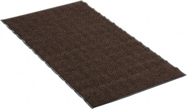 PRO-SAFE - 5 Ft. Long x 3 Ft. Wide, Poly Blended Carpet Surface, Chevron Ribbed Entrance Matting - 5/16 Inch Thick, Indoor, Medium Traffic, Vinyl, Brown, 4 Edged Side - Industrial Tool & Supply