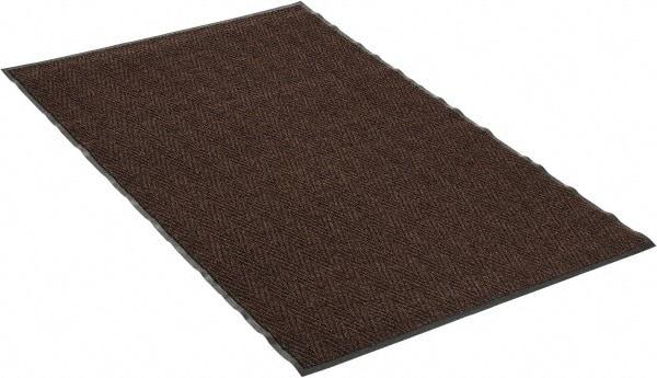 PRO-SAFE - 6 Ft. Long x 4 Ft. Wide, Poly Blended Carpet Surface, Chevron Ribbed Entrance Matting - 5/16 Inch Thick, Indoor, Medium Traffic, Vinyl, Brown, 4 Edged Side - Industrial Tool & Supply