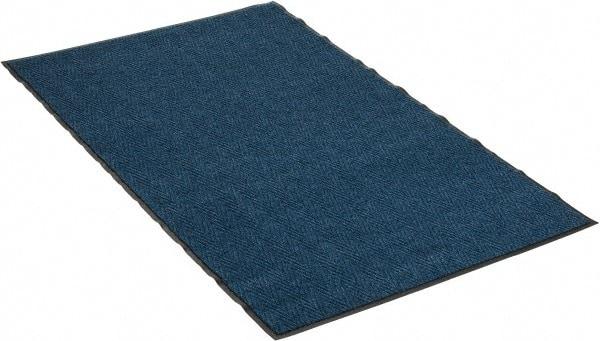 PRO-SAFE - 6 Ft. Long x 4 Ft. Wide, Poly Blended Carpet Surface, Chevron Ribbed Entrance Matting - 5/16 Inch Thick, Indoor, Medium Traffic, Vinyl, Blue, 4 Edged Side - Industrial Tool & Supply