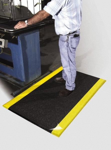 PRO-SAFE - 20' Long x 4' Wide, Dry Environment, Anti-Fatigue Matting - Black with Yellow Borders, Urethane with Vinyl Sponge Base, Beveled on 4 Sides - Industrial Tool & Supply