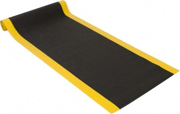 PRO-SAFE - 12' Long x 3' Wide, Dry Environment, Anti-Fatigue Matting - Black with Yellow Borders, Urethane with Vinyl Sponge Base, Beveled on 4 Sides - Industrial Tool & Supply