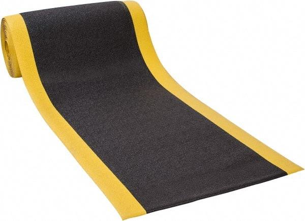 PRO-SAFE - 60' Long x 3' Wide, Dry Environment, Anti-Fatigue Matting - Black with Yellow Borders, Urethane with Vinyl Sponge Base, Beveled on 4 Sides - Industrial Tool & Supply