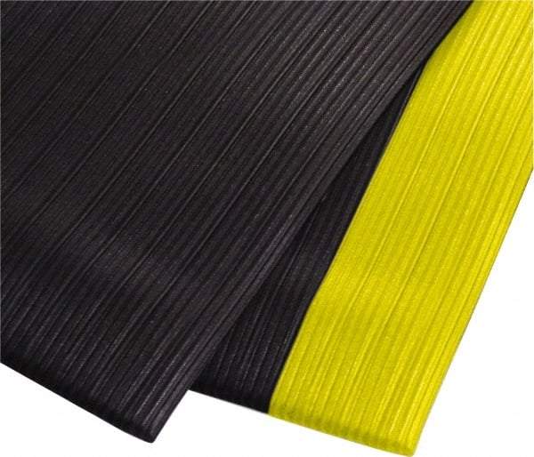 PRO-SAFE - 60' Long x 2' Wide, Dry Environment, Anti-Fatigue Matting - Black with Yellow Borders, Vinyl with Vinyl Sponge Base, Beveled on 4 Sides - Industrial Tool & Supply