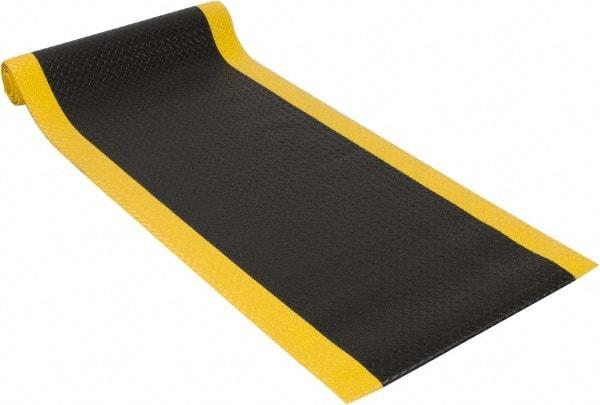 PRO-SAFE - 12' Long x 3' Wide, Dry Environment, Anti-Fatigue Matting - Black with Yellow Borders, Vinyl with Vinyl Sponge Base, Beveled on 4 Sides - Industrial Tool & Supply