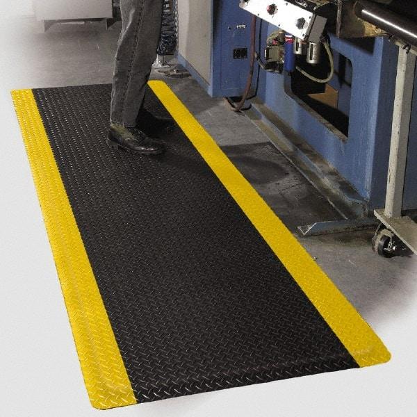 PRO-SAFE - 75' Long x 2' Wide, Dry Environment, Anti-Fatigue Matting - Black with Yellow Borders, Vinyl with Vinyl Sponge Base, Beveled on 4 Sides - Industrial Tool & Supply