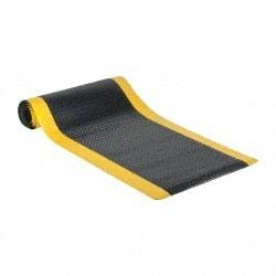 PRO-SAFE - 12' Long x 3' Wide, Dry Environment, Anti-Fatigue Matting - Black with Yellow Borders, Vinyl with Vinyl Sponge Base, Beveled on 4 Sides - Industrial Tool & Supply