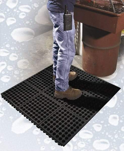 PRO-SAFE - 3' Long x 3' Wide x 5/8" Thick, Anti-Fatigue Modular Matting Tiles - 2 Interlocking Sides, Black, For Dry & Wet Areas, Series Pro-Safe - Industrial Tool & Supply