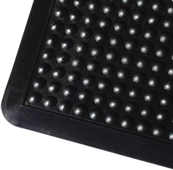 PRO-SAFE - 4' Long x 3' Wide, Dry Environment, Anti-Fatigue Matting - Black, Natural Rubber with Rubber Base, Rounded on 4 Sides - Industrial Tool & Supply