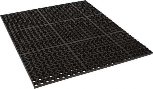 PRO-SAFE - 3' Long, Dry/Wet Environment, Anti-Fatigue Matting - Black, SBR Rubber with Rubber Base, Straight - Industrial Tool & Supply