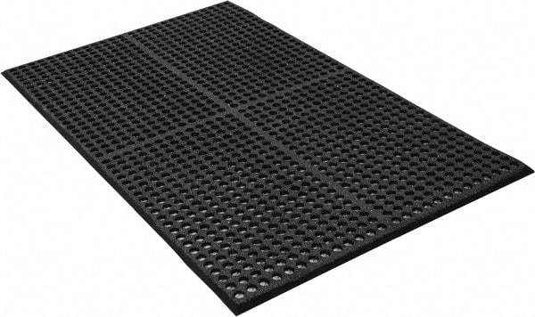 PRO-SAFE - 5' Long x 3' Wide, Dry/Wet Environment, Anti-Fatigue Matting - Black, SBR Rubber with Rubber Base, Beveled on 4 Sides - Industrial Tool & Supply