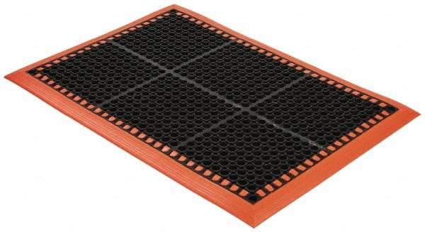 PRO-SAFE - Dry/Wet Environment, Anti-Fatigue Matting - Black with Orange Borders, Natural Rubber with Rubber Base, Beveled on 4 Sides - Industrial Tool & Supply