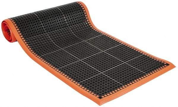PRO-SAFE - 10' Long x 3' Wide, Dry/Wet Environment, Anti-Fatigue Matting - Black with Orange Borders, Natural Rubber with Rubber Base, Beveled on 4 Sides - Industrial Tool & Supply
