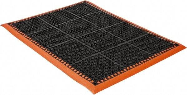 PRO-SAFE - 3' Wide, Dry/Wet Environment, Anti-Fatigue Matting - Black with Orange Borders, Natural Rubber with Rubber Base, Beveled on 4 Sides - Industrial Tool & Supply