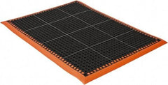 PRO-SAFE - 3' Wide, Dry/Wet Environment, Anti-Fatigue Matting - Black with Orange Borders, Natural Rubber with Rubber Base, Beveled on 4 Sides - Industrial Tool & Supply