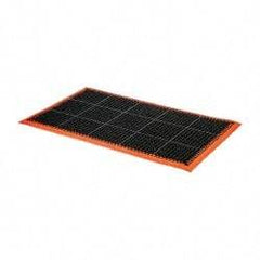 PRO-SAFE - 5' Long x 3' Wide, Dry/Wet Environment, Anti-Fatigue Matting - Black with Orange Borders, Natural Rubber with Rubber Base, Beveled on 4 Sides - Industrial Tool & Supply
