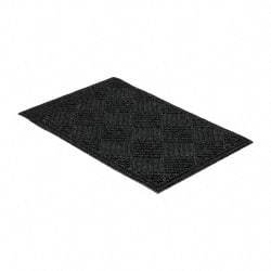 PRO-SAFE - 3 Ft. Long x 2 Ft. Wide, Poly Blended Carpet Surface, Raised Diamond Pattern Entrance Matting - 1/4 Inch Thick, Indoor, Heavy Traffic, Recycled Rubber, Black - Industrial Tool & Supply