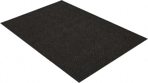 PRO-SAFE - 6 Ft. Long x 4 Ft. Wide, Poly Blended Carpet Surface, Raised Diamond Pattern Entrance Matting - 1/4 Inch Thick, Indoor, Heavy Traffic, Recycled Rubber, Black - Industrial Tool & Supply