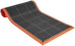 PRO-SAFE - 10' Long x 3' Wide, Dry/Wet Environment, Anti-Fatigue Matting - Black with Orange Borders, Natural Rubber with Rubber Base, Beveled on 4 Sides - Industrial Tool & Supply