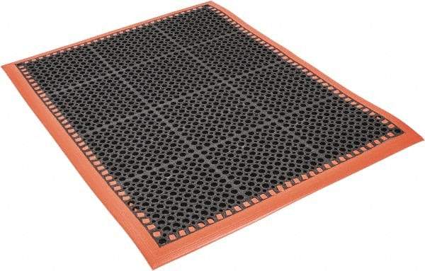 PRO-SAFE - 3' Wide, Dry/Wet Environment, Anti-Fatigue Matting - Black with Orange Borders, Natural Rubber with Rubber Base, Beveled on 4 Sides - Industrial Tool & Supply