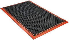PRO-SAFE - 5' Long x 3' Wide, Dry/Wet Environment, Anti-Fatigue Matting - Black with Orange Borders, Natural Rubber with Rubber Base, Beveled on 4 Sides - Industrial Tool & Supply