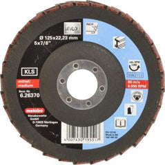Metabo - 120 Grit, 5" Disc Diam, 7/8" Center Hole, Type 27 Aluminum Oxide Flap Disc - 12,200 Max RPM, Nylon Backing, Coated & Non-Woven Combo - Industrial Tool & Supply