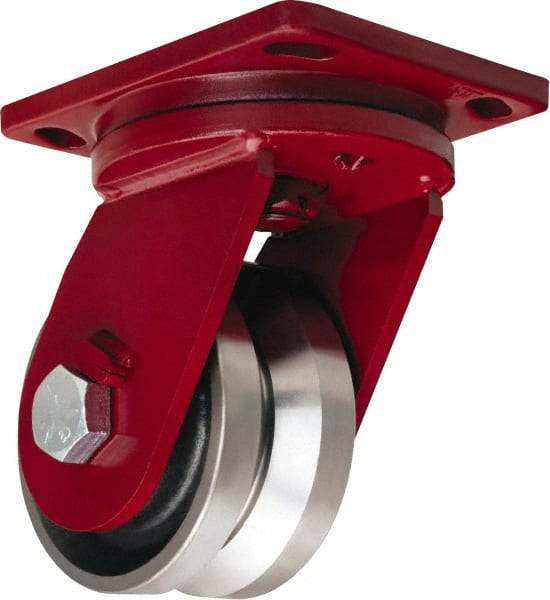Hamilton - 6" Diam x 3" Wide, Iron Swivel Caster - 4,500 Lb Capacity, Top Plate Mount, 6-1/2" x 7-1/2" Plate, Straight Roller Bearing - Industrial Tool & Supply