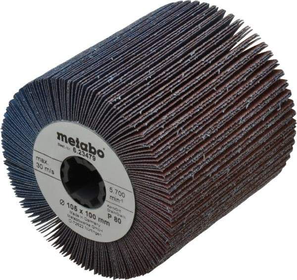 Metabo - 4" Diam, 80 Grit Zirconia Alumina Flap Wheel - 5/8" Hole, 4" Wide, Coated, Medium Grade - Industrial Tool & Supply