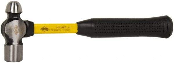 NUPLA - 3/4 Lb Head High Carbon Steel Ball Pein Hammer - 12" Fiberglass Handle, 1-1/8" Face Diam, 12" OAL, Fiberglass with Cushion Grip - Industrial Tool & Supply