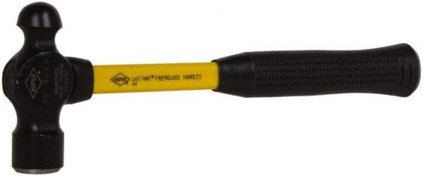 NUPLA - 1 Lb Head High Carbon Steel Ball Pein Hammer - 13" Fiberglass Handle, 1-9/64" Face Diam, 13" OAL, Fiberglass with Cushion Grip - Industrial Tool & Supply