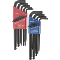 Eklind - 22 Piece L-Key Ball End Hex Key Set - Hex Range 0.05 to 3/8" - Industrial Tool & Supply