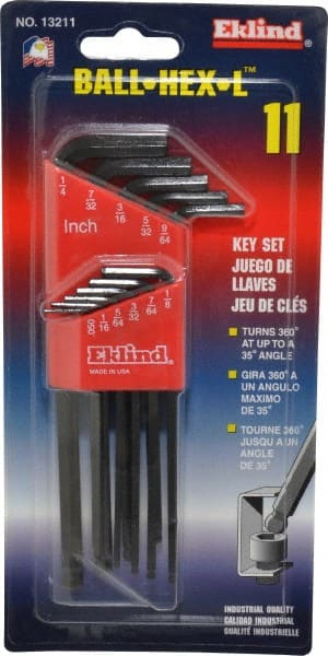 Eklind - 11 Piece L-Key Ball End Hex Key Set - Industrial Tool & Supply