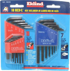 Eklind - 18 Piece L-Key Hex Key Set - Hex Range 0.05 to 1/4" - Industrial Tool & Supply