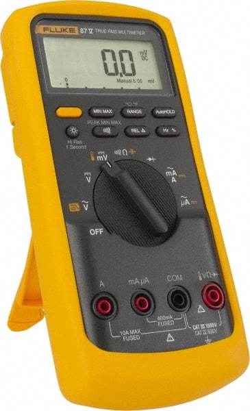 Fluke - 87-5, CAT IV, CAT III, 1,000 VAC/VDC, Digital True RMS Auto Ranging Manual Ranging Multimeter - 50 mOhm, Measures Voltage, Capacitance, Current, Frequency, Resistance, Temperature - Industrial Tool & Supply