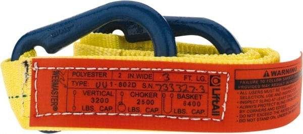 Lift-All - 3' Long x 2" Wide, 3,200 Lb Vertical Capacity, 1 Ply, Polyester Web Sling - 2,500 Lb Choker Capacity, Yellow - Industrial Tool & Supply