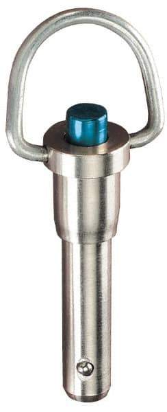 Jergens - 5/16" Diam, 2" Usable Length, Ring Handle, Push Button Quick Release Pin - 4" Overall Length, Grade 17-4 Stainless Steel, Passivated Finish - Industrial Tool & Supply