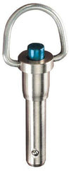 Jergens - 5/16" Diam, 2" Usable Length, Ring Handle, Push Button Quick Release Pin - 4" Overall Length, Grade 17-4 Stainless Steel, Passivated Finish - Industrial Tool & Supply