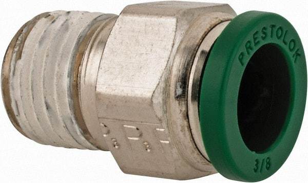 Parker - 3/8" Outside Diam, 1/4 NPTF, Nickel Plated Brass Push-to-Connect Tube Male Connector - 300 Max psi, Tube to Male NPT Connection, Buna-N O-Ring - Industrial Tool & Supply