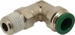 Parker - 3/8" Outside Diam, 1/4 NPTF, Nickel Plated Brass Push-to-Connect Tube Male Swivel Elbow - 300 Max psi, Tube to Male NPT Connection, Buna-N O-Ring - Industrial Tool & Supply