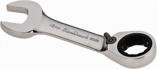 Blackhawk by Proto - 18mm 12 Point Combination Wrench - 15° Head Angle, 5-3/16" OAL, Steel, Chrome Finish - Industrial Tool & Supply