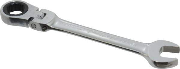 Blackhawk by Proto - 15mm 12 Point Flexhead Combination Wrench - 15° Head Angle, 6-11/16" OAL, Steel, Chrome Finish - Industrial Tool & Supply