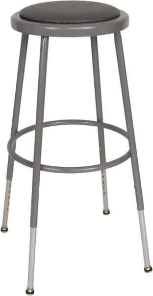 NPS - 16-3/4" Wide x 18-1/2" Deep x 31 to 39" High, Standard Base, Adjustable Seat Stool - Vinyl Seat, Gray - Industrial Tool & Supply