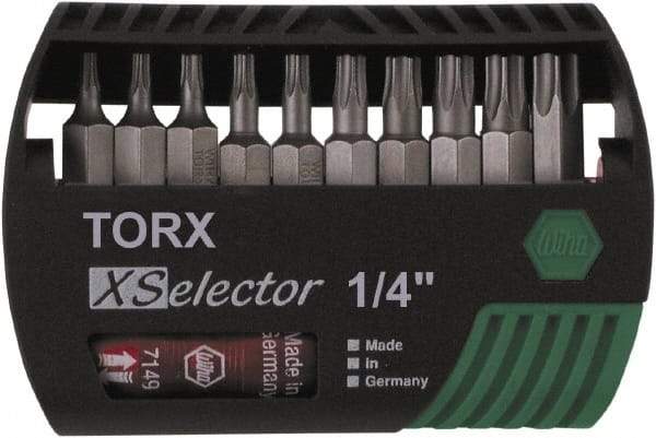 Wiha - 10 Piece, 1/4" Drive Screwdriver Torx Insert Bit Set - T7 to T40 Torx - Industrial Tool & Supply