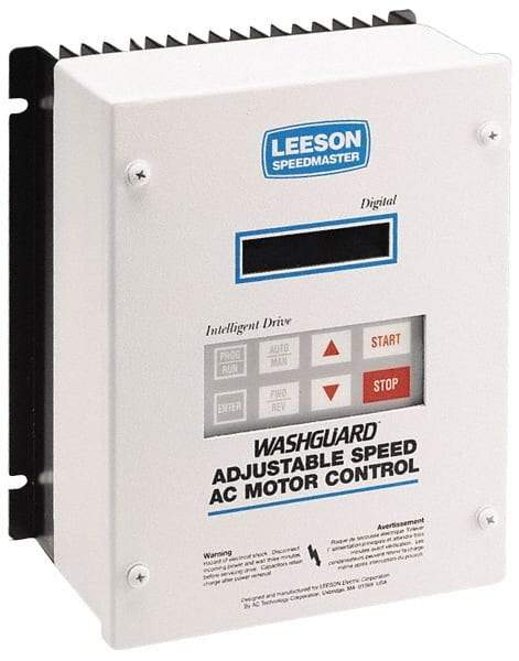 Leeson - Three Phase, 200-240 Volt, 7-1/2 hp, Frequency Drive, Inverter & Speed Control - 10.26" Wide x 8.35" Deep x 11-3/4" High, NEMA 4/12 - Industrial Tool & Supply