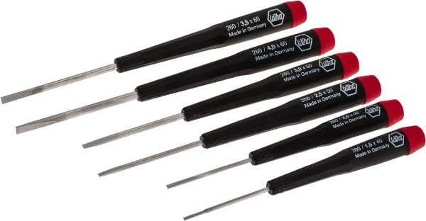 Wiha - 6 Piece Slotted Screwdriver Set - Round Shank, Ergonomic Handle - Industrial Tool & Supply